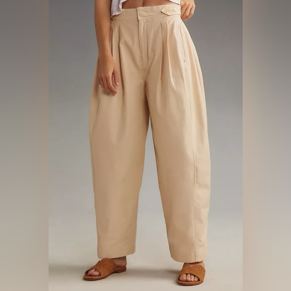 Anthropologie Maeve Utility Barrel Trouser Pants Neutral Blush Tan Size 4